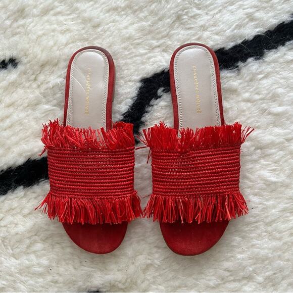 Charlotte Woivre Suzy Red Raffia Sandals - Picture 1 of 6